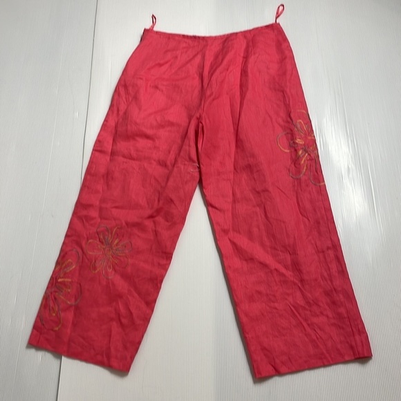 Nikki Valenti Irish linen floral embroidered palazzo pants women size 14 - Picture 4 of 11
